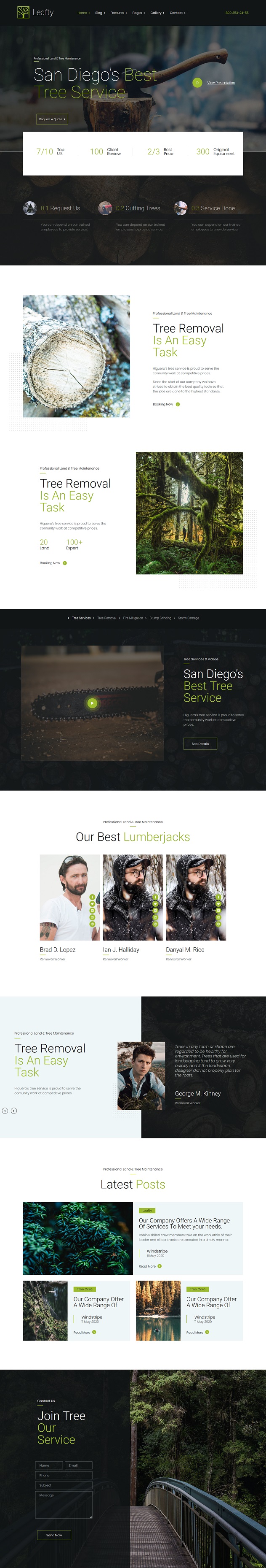 Leafty - Green Joomla Template for Tree Removal and Lumberjack Company - 1